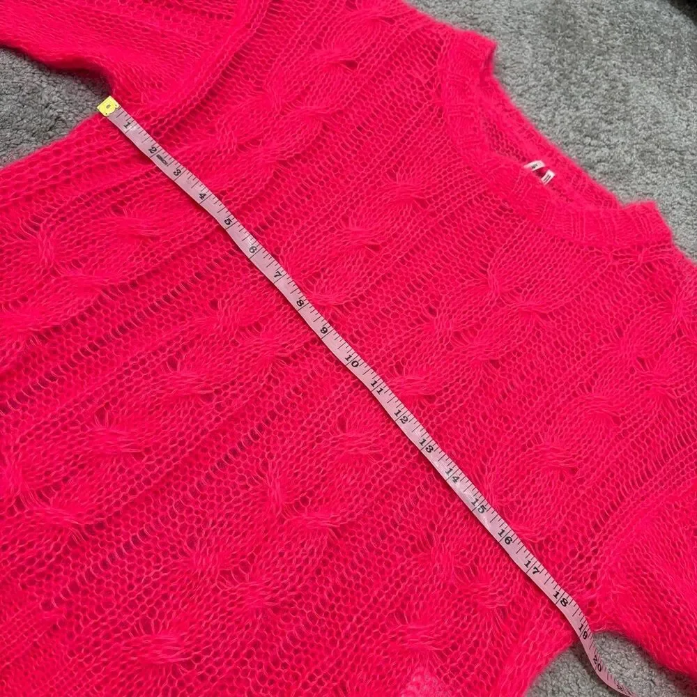 Anthropologie Posey Stitchy Distressed Open Knit Wool Sweater Pink Size XS